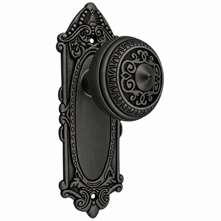 Ornate Victorian Long Backplate Door Set with Egg & Dart Door Knobs (Several Finishes Available)