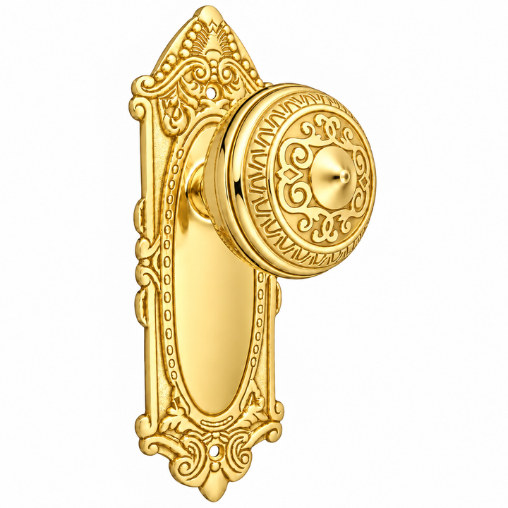Ornate Victorian Long Backplate Door Set with Egg & Dart Door Knobs (Several Finishes Available)