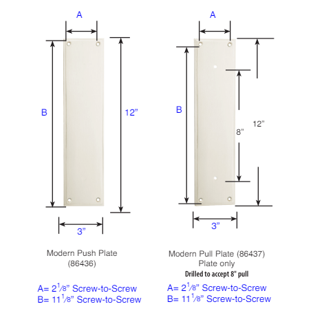 Antique Hardware 12 Inch Solid Brass Modern Knoxville Push & Pull Door Set FLUSH-PULL-POCKET DOOR