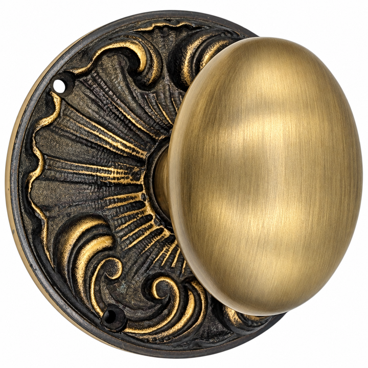 Romanesque Rosette Door Set with Egg Door Knobs (Several Finishes Available)