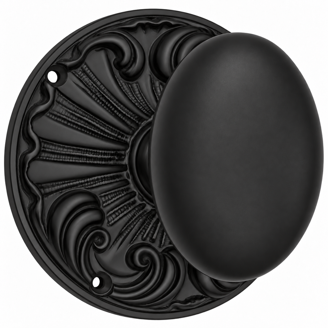 Romanesque Rosette Door Set with Egg Door Knobs (Several Finishes Available)