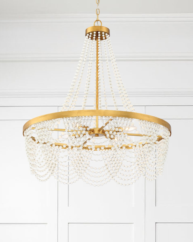 Fiona 4 Light Antique Gold Chandelier with White Beads Crystorama