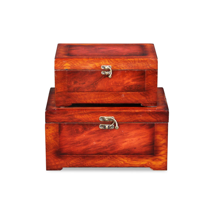 CHEUNGS Lara Wooden Set of 2 Burlwood Veneer Storage Boxes