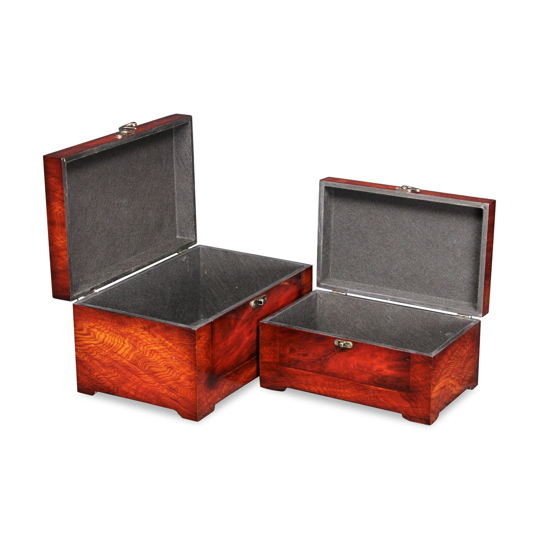 CHEUNGS Lara Wooden Set of 2 Burlwood Veneer Storage Boxes