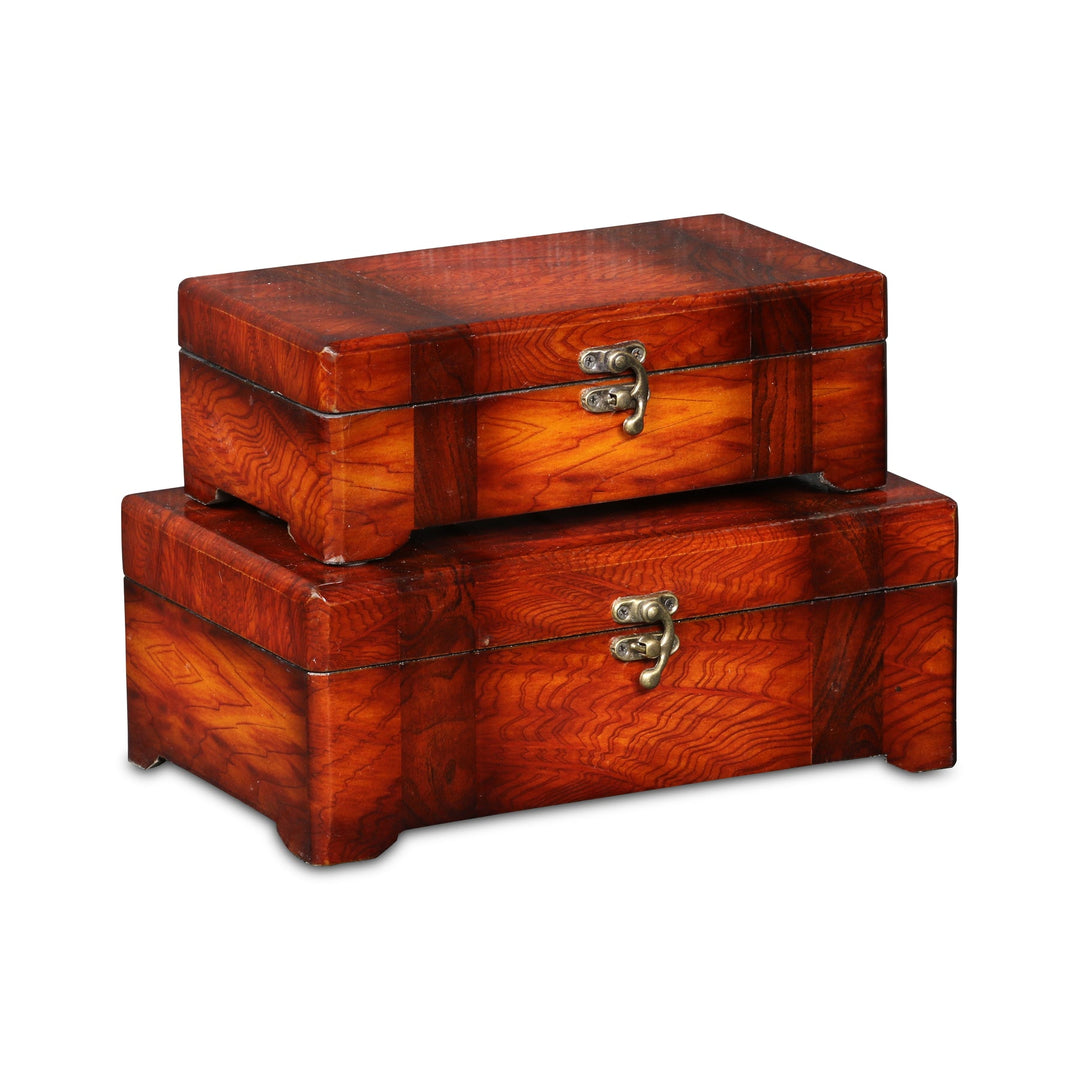 CHEUNGS Sabetta Wooden Set of 2 Burlwood Veneer Storage Boxes