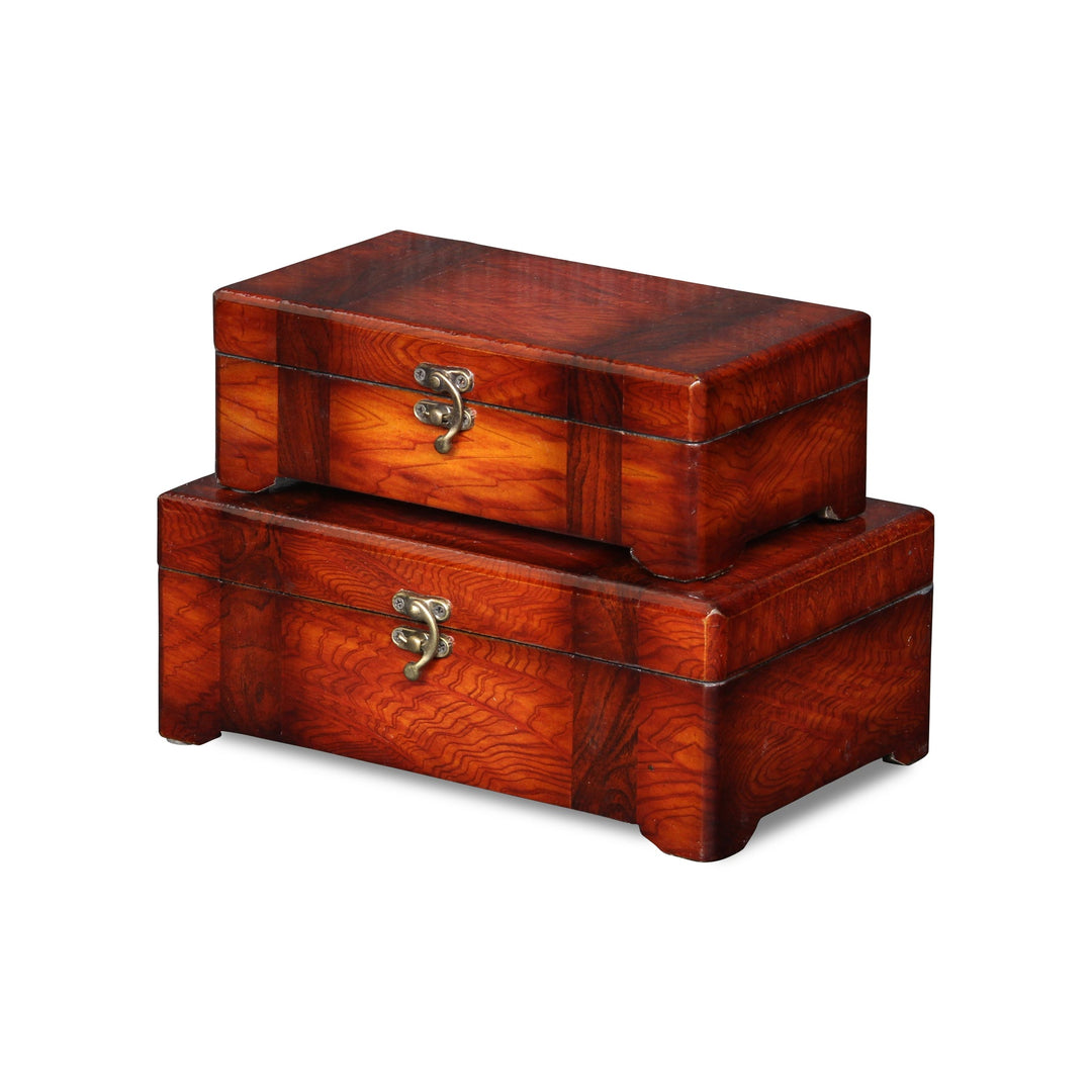 CHEUNGS Sabetta Wooden Set of 2 Burlwood Veneer Storage Boxes