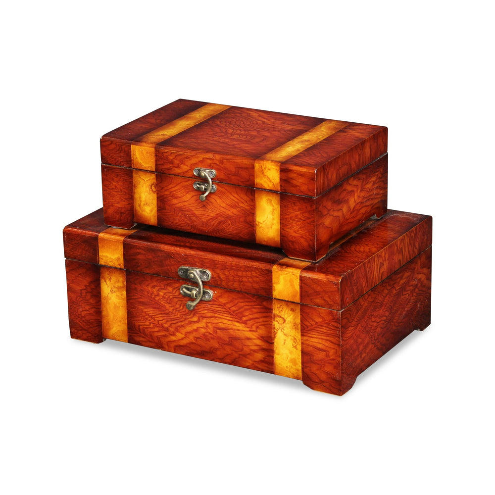 CHEUNGS Celsa Set of 2 Striped Burlwood Veneer Wood Boxes