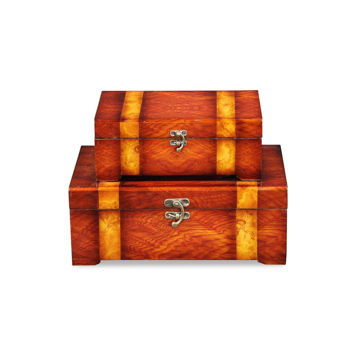 CHEUNGS Celsa Set of 2 Striped Burlwood Veneer Wood Boxes