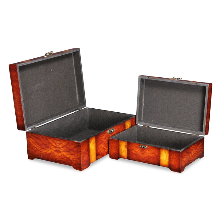 CHEUNGS Celsa Set of 2 Striped Burlwood Veneer Wood Boxes