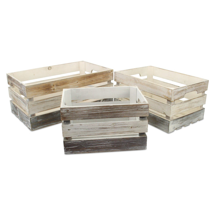 CHEUNGS Feliciana Set of 3 Rectangular Wood Slat Crates - Tricolor