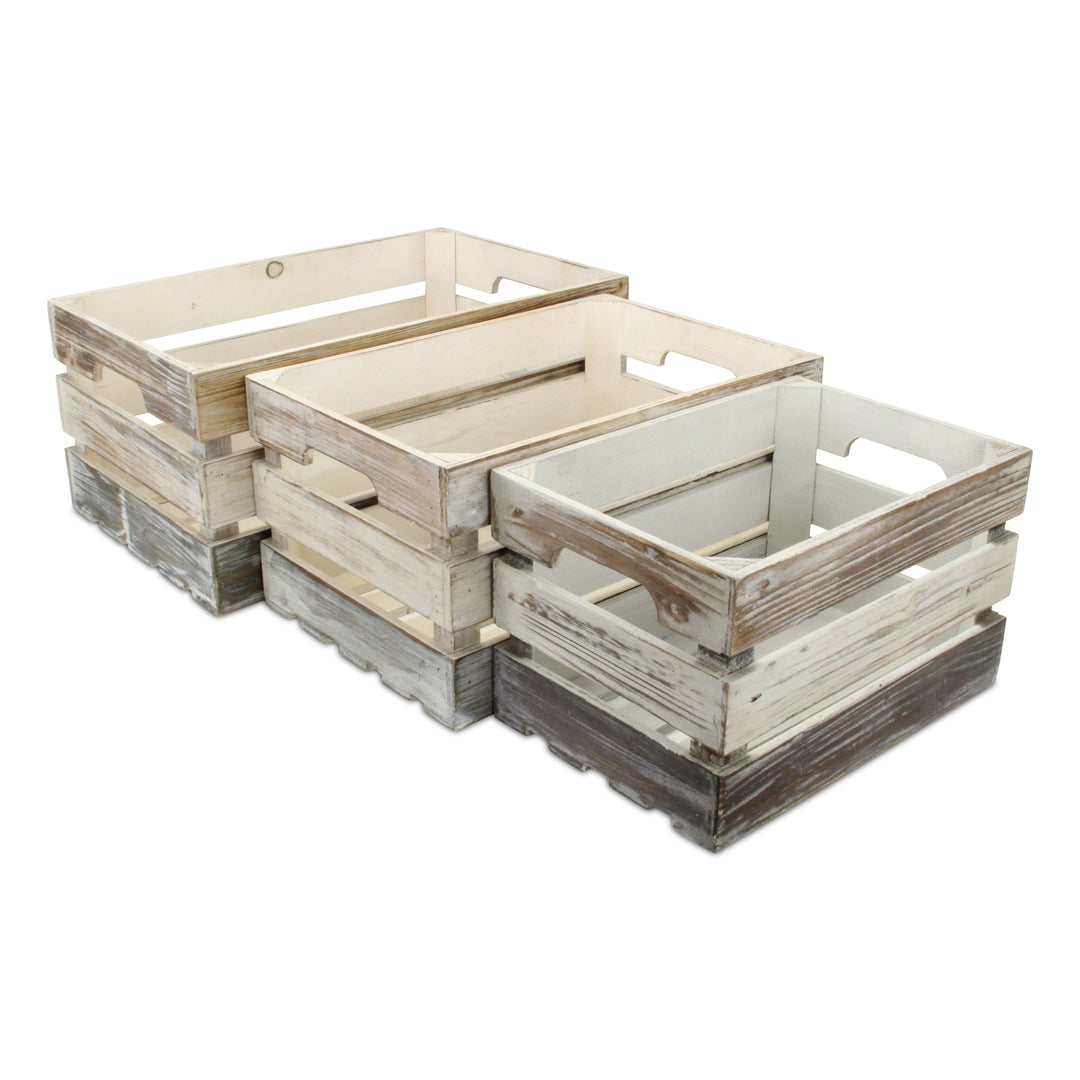 CHEUNGS Feliciana Set of 3 Rectangular Wood Slat Crates - Tricolor