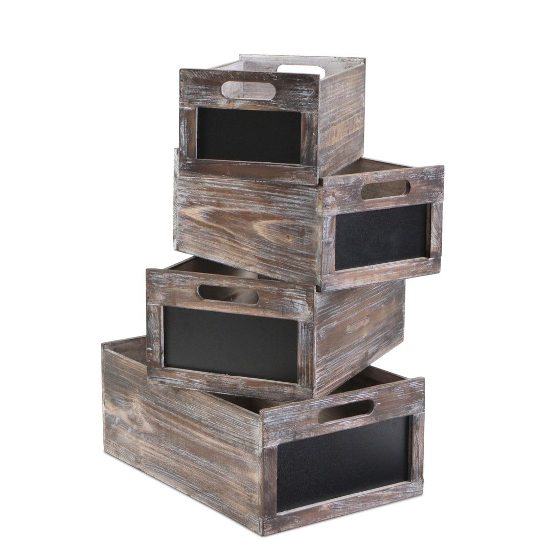 CHEUNGS Cyprian Set of 4 Wood Crates & Chalkboard