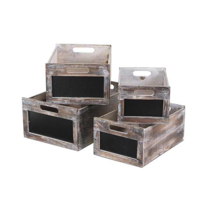 CHEUNGS Cyprian Set of 4 Wood Crates & Chalkboard