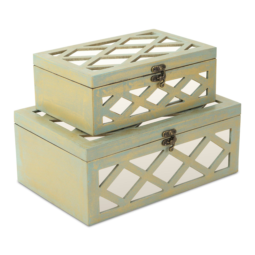 CHEUNGS Ebba Set of 2 Distressed Mirrored Boxes - Brushed Gold