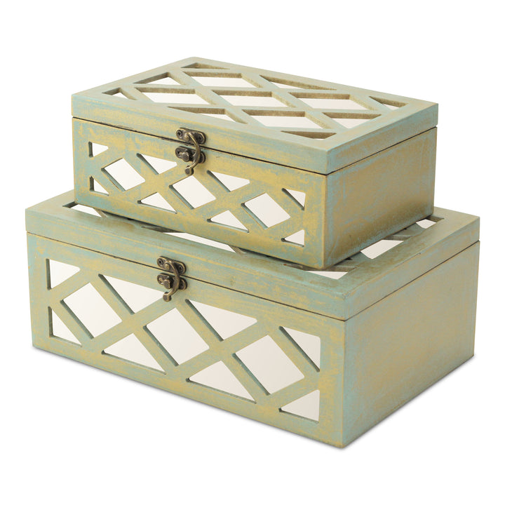 CHEUNGS Ebba Set of 2 Distressed Mirrored Boxes - Brushed Gold