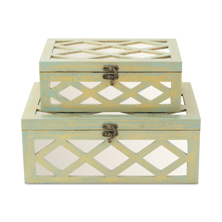 CHEUNGS Ebba Set of 2 Distressed Mirrored Boxes - Brushed Gold