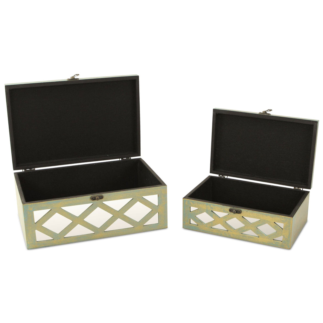 CHEUNGS Ebba Set of 2 Distressed Mirrored Boxes - Brushed Gold