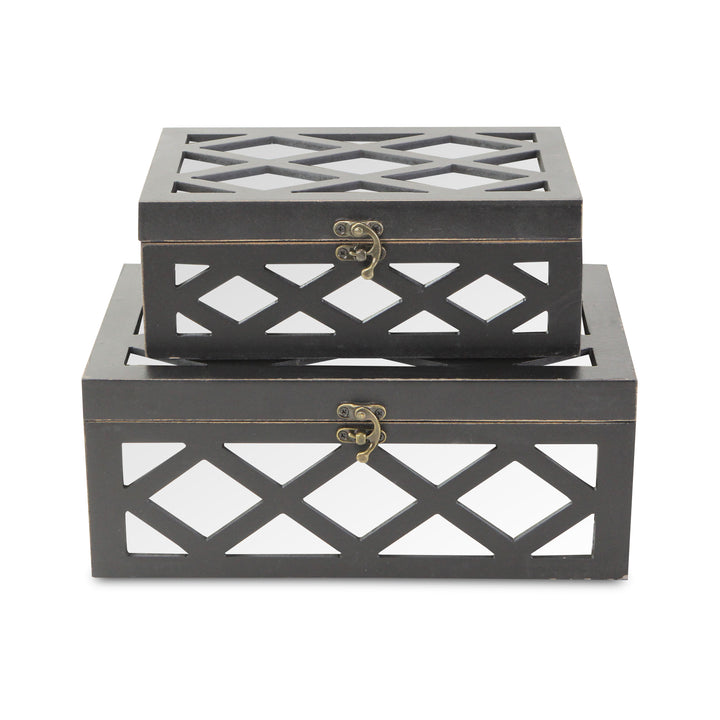 CHEUNGS Ebba Set of 2 Wooden Mirrored Boxes - Black