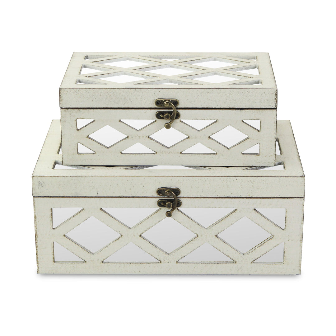 CHEUNGS Ebba Set of 2 Wooden Mirrored Boxes - Off White