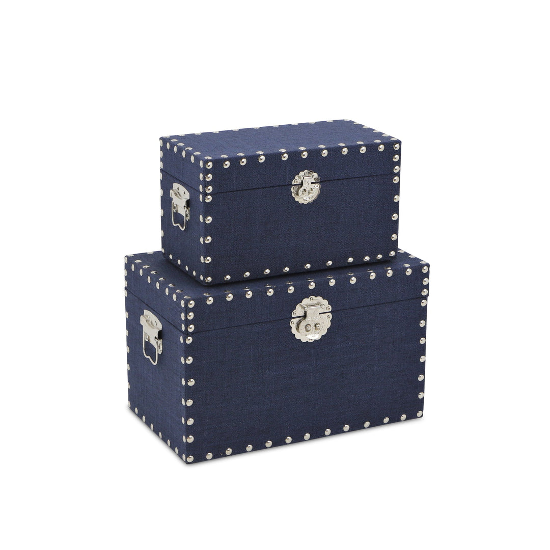 CHEUNGS Isra Set of 2 Studded Linen Boxes - Navy Blue