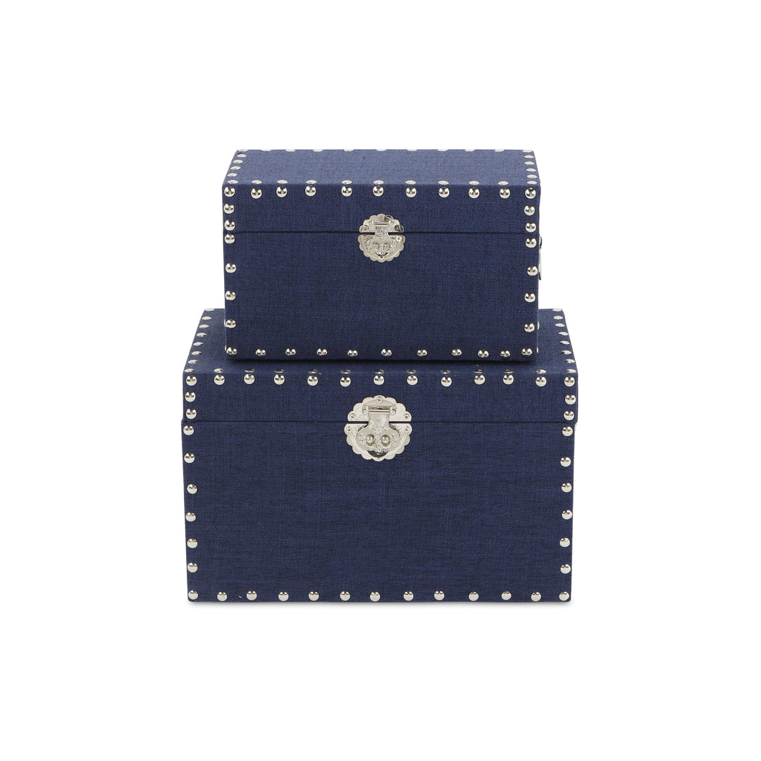 CHEUNGS Isra Set of 2 Studded Linen Boxes - Navy Blue