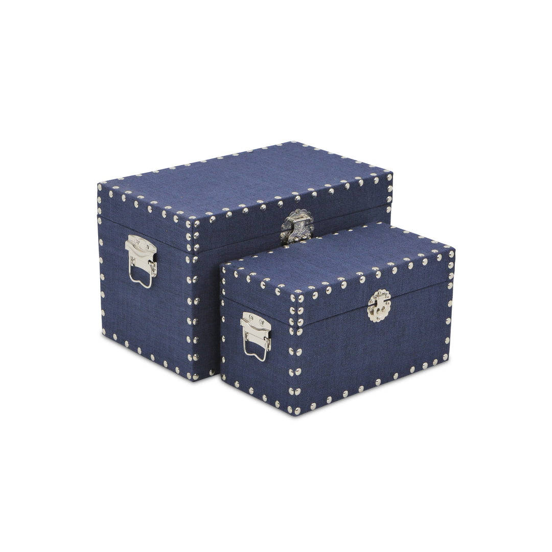 CHEUNGS Isra Set of 2 Studded Linen Boxes - Navy Blue