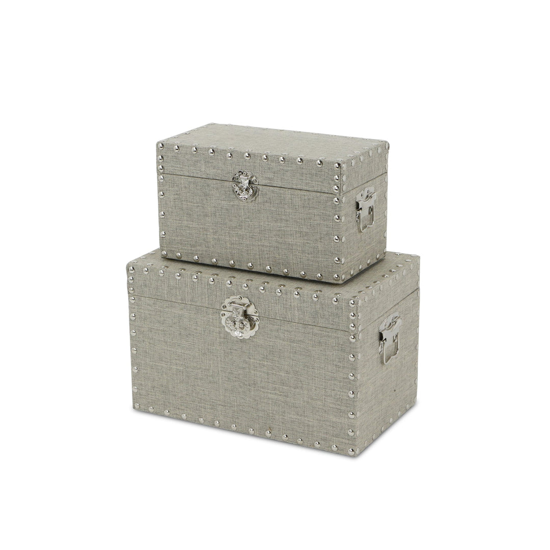 CHEUNGS Isra Set of 2 Studded Linen Boxes - Gray