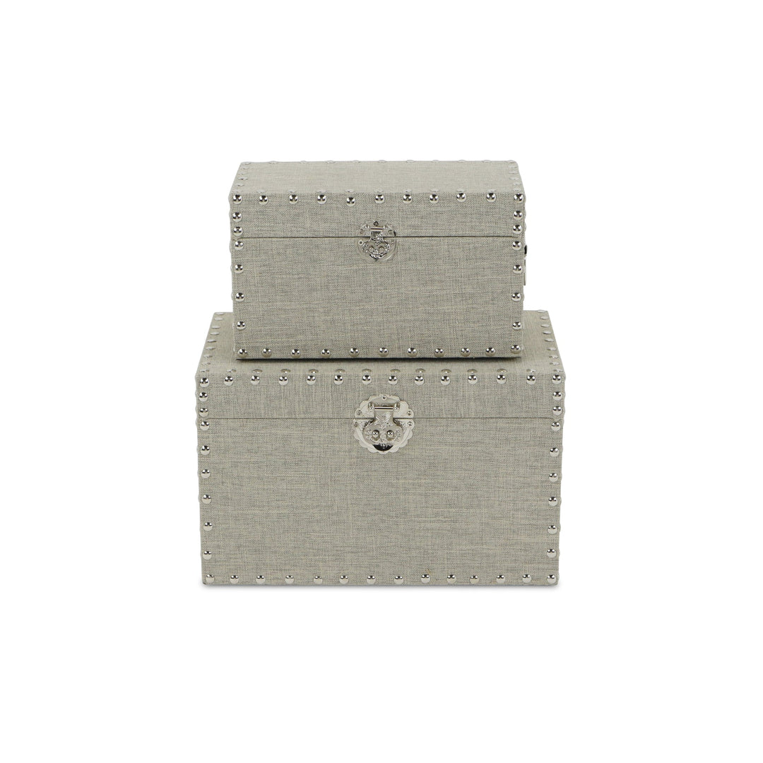 CHEUNGS Isra Set of 2 Studded Linen Boxes - Gray