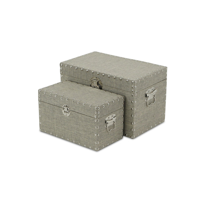 CHEUNGS Isra Set of 2 Studded Linen Boxes - Gray