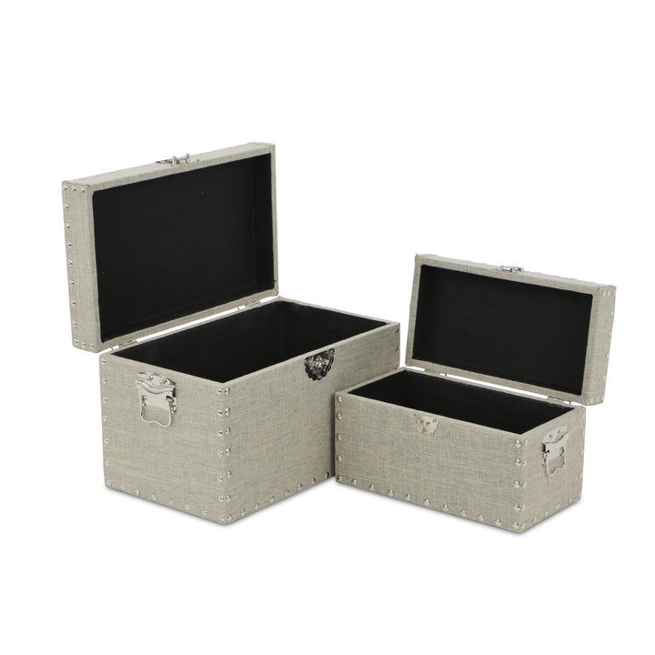 CHEUNGS Isra Set of 2 Studded Linen Boxes - Gray