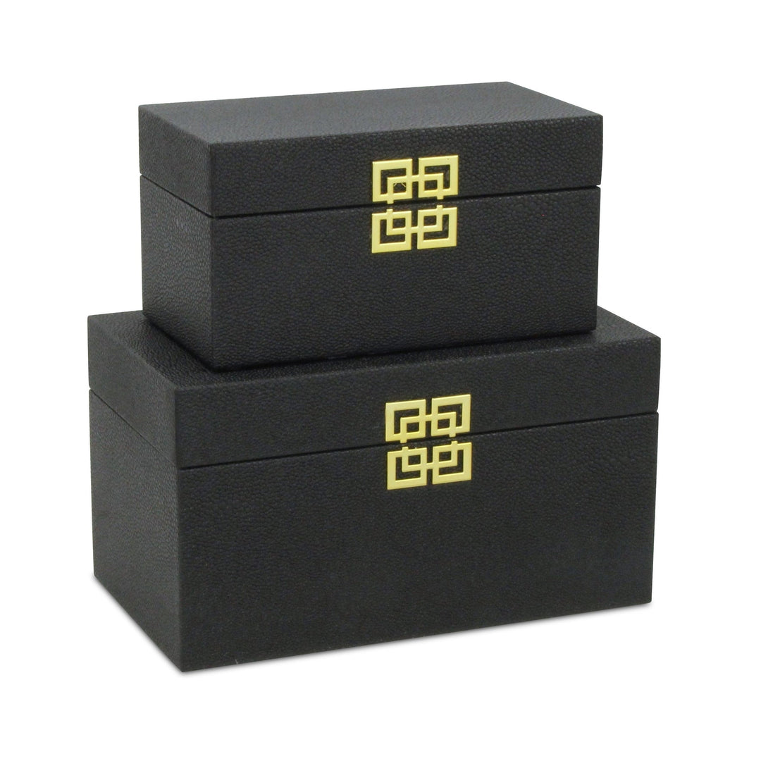 CHEUNGS Halona Set of 2 Double Happiness Shagreen Boxes - Black