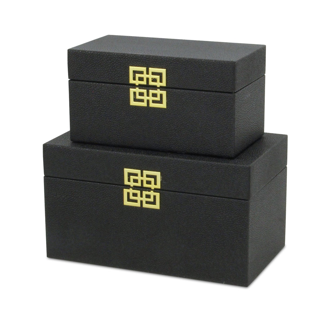 CHEUNGS Halona Set of 2 Double Happiness Shagreen Boxes - Black