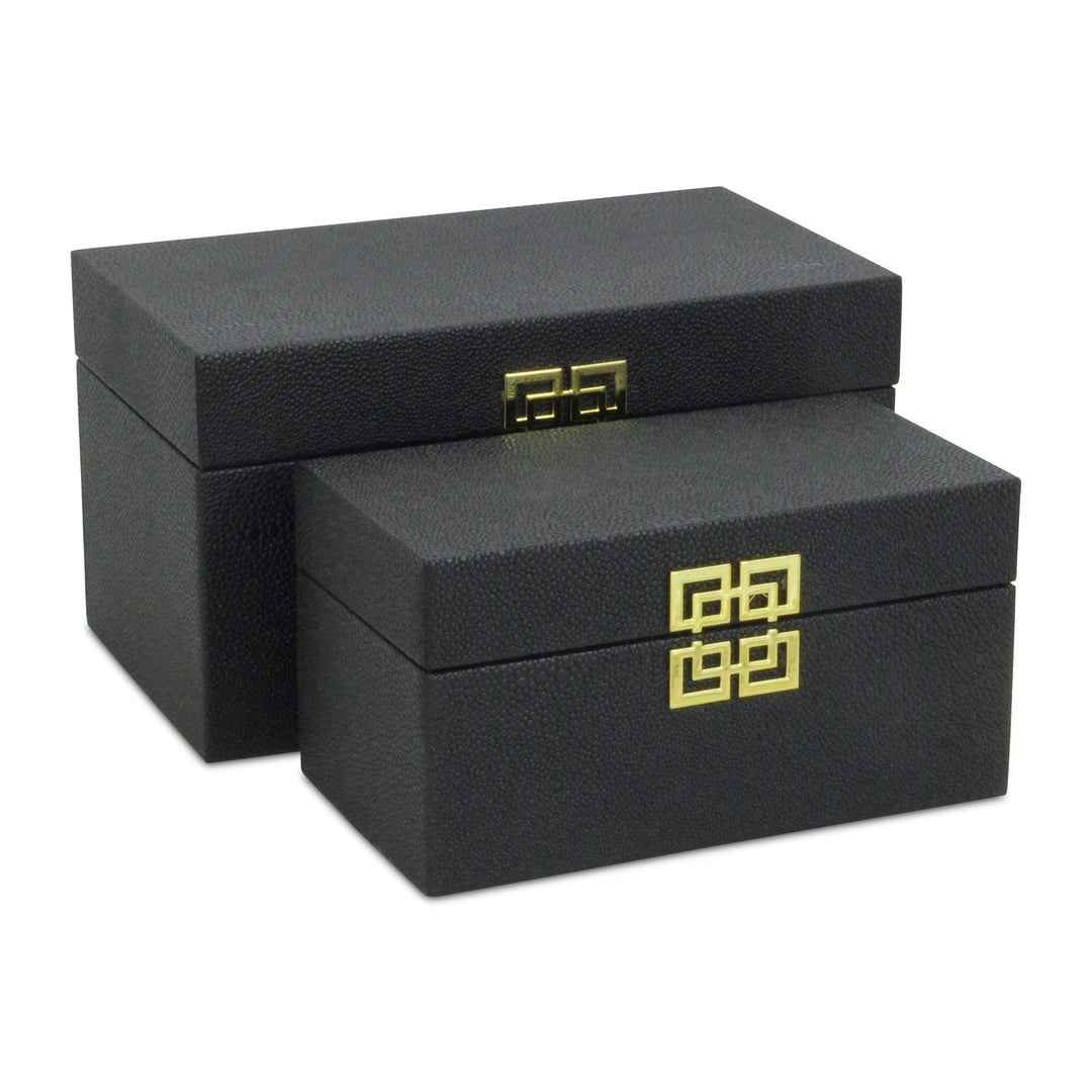 CHEUNGS Halona Set of 2 Double Happiness Shagreen Boxes - Black