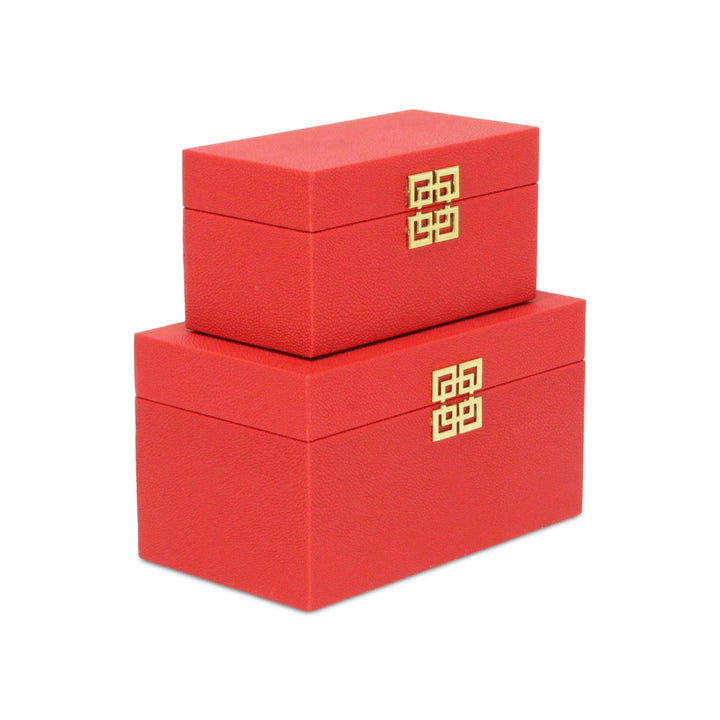 CHEUNGS Halona Set of 2 Double Happiness Shagreen Boxes - Red