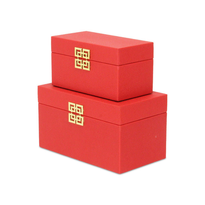 CHEUNGS Halona Set of 2 Double Happiness Shagreen Boxes - Red