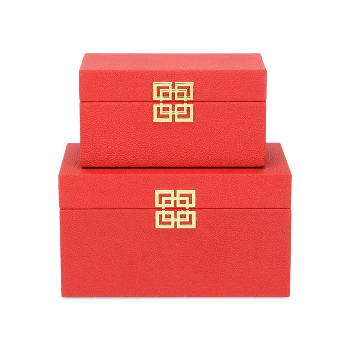 CHEUNGS Halona Set of 2 Double Happiness Shagreen Boxes - Red