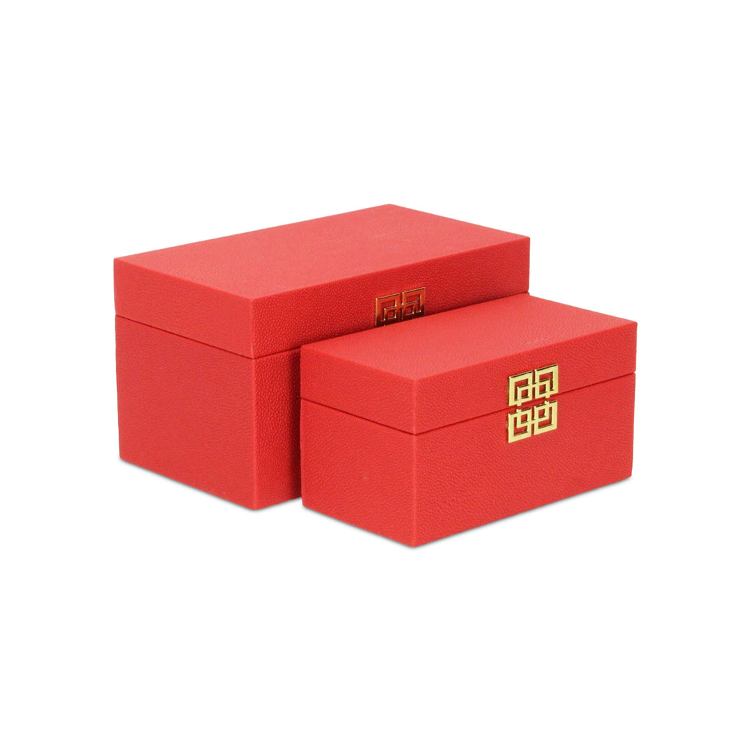 CHEUNGS Halona Set of 2 Double Happiness Shagreen Boxes - Red