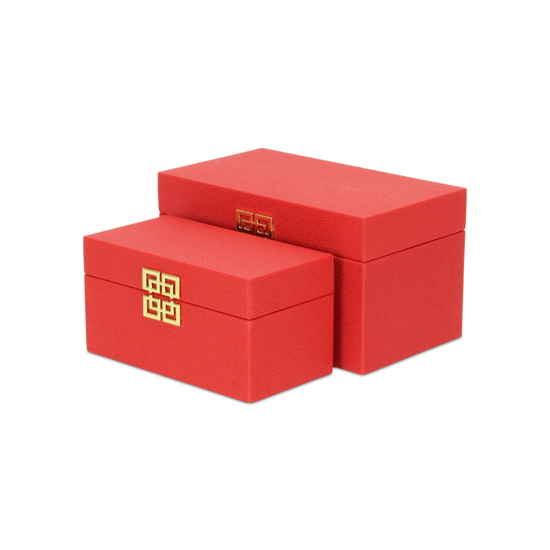 CHEUNGS Halona Set of 2 Double Happiness Shagreen Boxes - Red