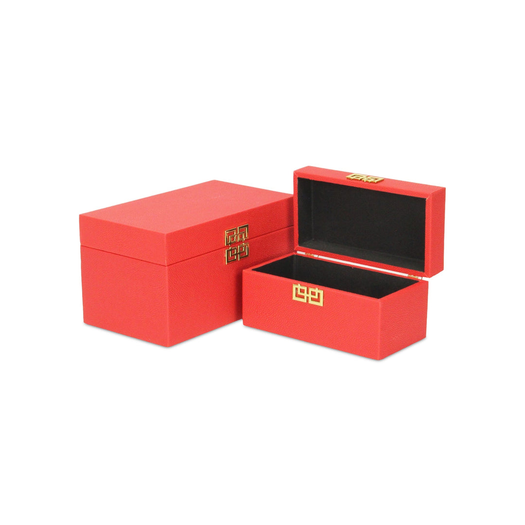 CHEUNGS Halona Set of 2 Double Happiness Shagreen Boxes - Red