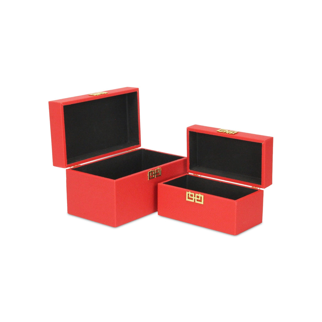 CHEUNGS Halona Set of 2 Double Happiness Shagreen Boxes - Red