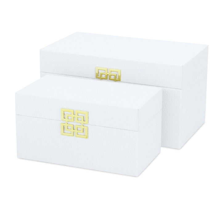 CHEUNGS Halona Set of 2 Double Happiness Shagreen Boxes - White