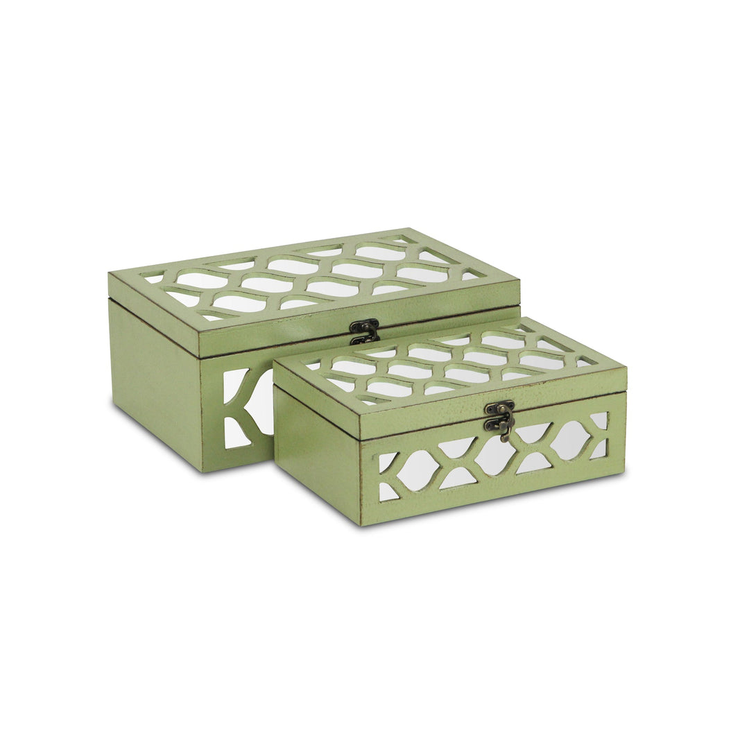 CHEUNGS Serapha Set of 2 Mirror Overlayed Boxes - Green