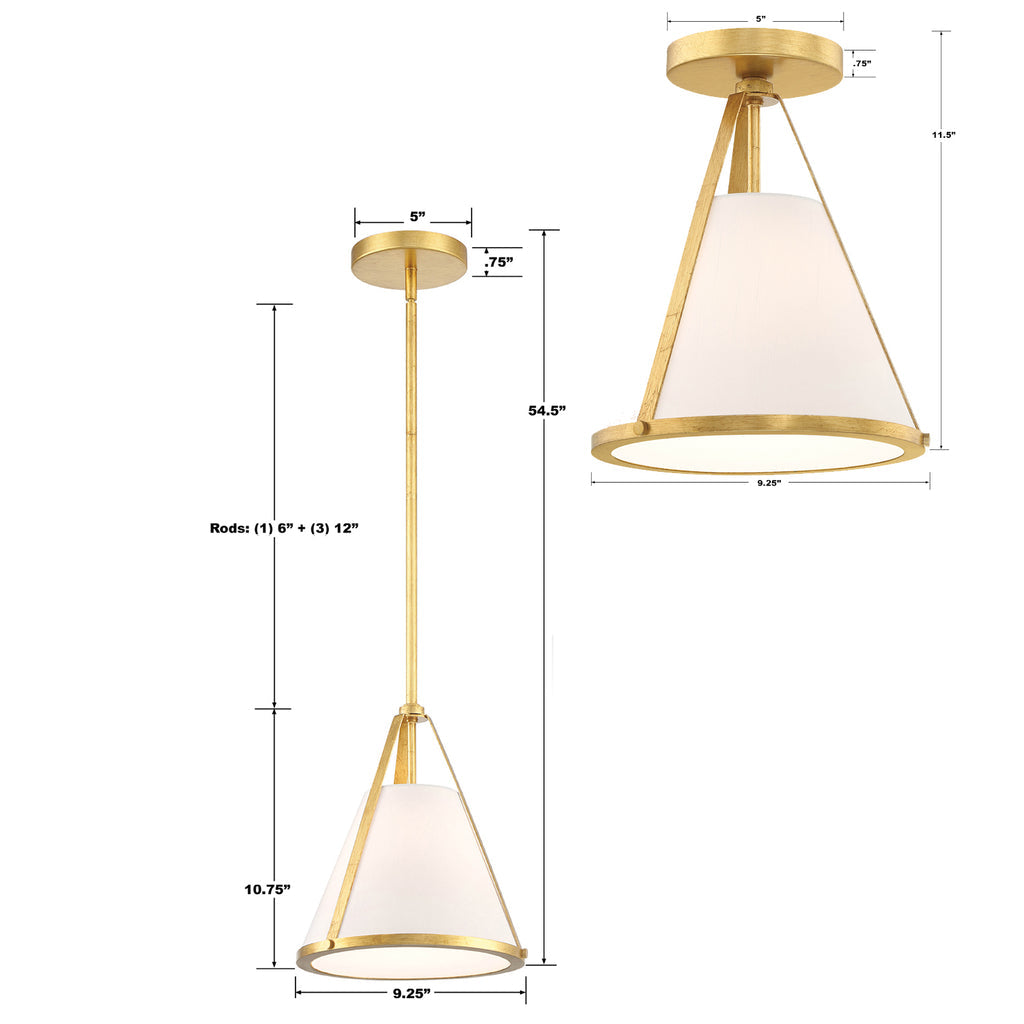 Crystorama Crystorama Fulton 1 Light Antique Gold Semi Flush Mount