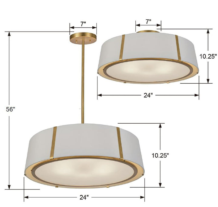 Crystorama Crystorama Fulton 6 Light Antique Gold Semi Flush Mount