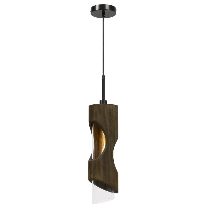 60W ZAMORA WOOD PENDANT WITH CLEAR GLASS SHADE (EDISON BULB NOT INCLUDED) Cal Lighting