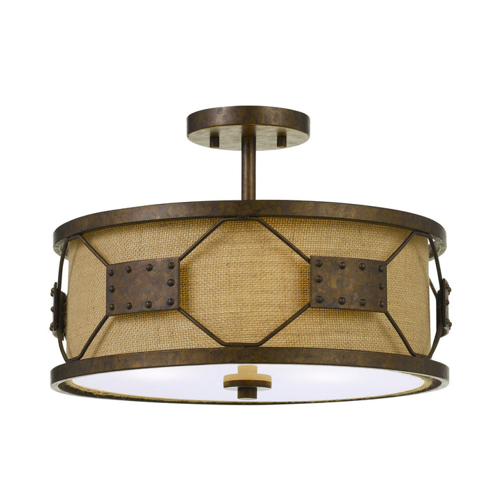 60W X 3 RAGUSA METAL 2 IN 1 PENDANT/SEMI FLUSH MOUNT FIXTURE WITH BURLAP SHADE Cal Lighting