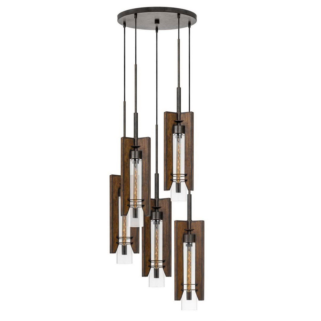 60W X 3 ALMERIA WOOD/GLASS 4 LIGHT PENDANT FIXTURE (EDISON BULBS NOT INCLUDED) Cal Lighting