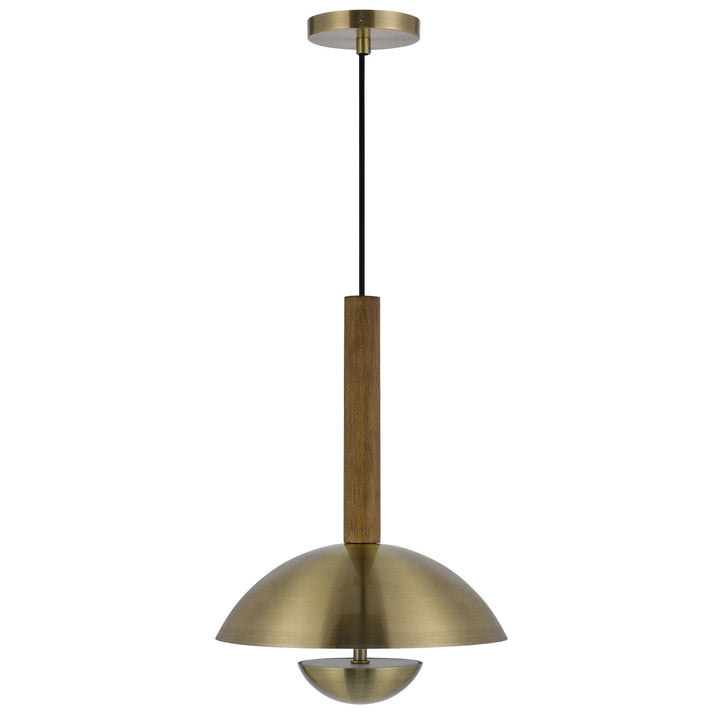 LAKELAND 15W INTERGRATED DIMMABLE LED METAL / BIRCH WOOD PENDANT LIGHT WITH HALF DOMED METAL SHADE Cal Lighting