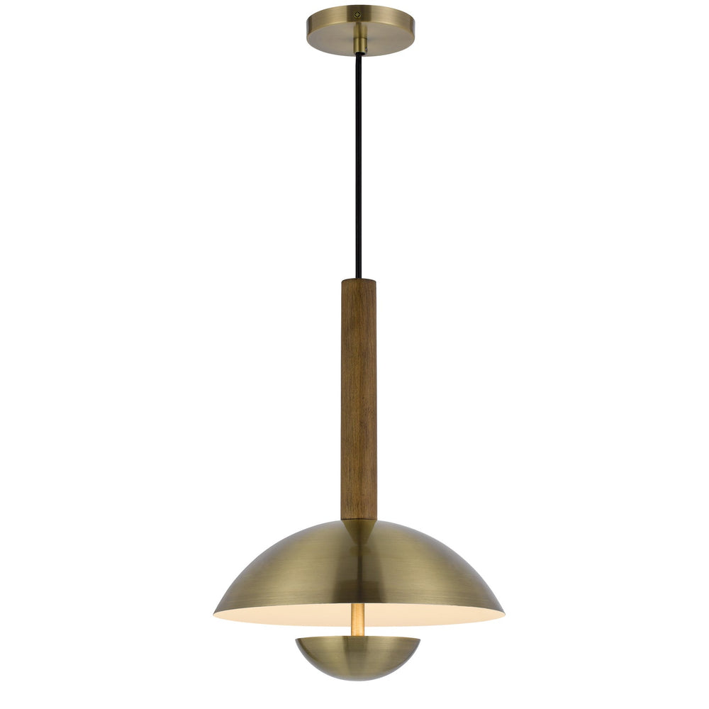 LAKELAND 15W INTERGRATED DIMMABLE LED METAL / BIRCH WOOD PENDANT LIGHT WITH HALF DOMED METAL SHADE Cal Lighting