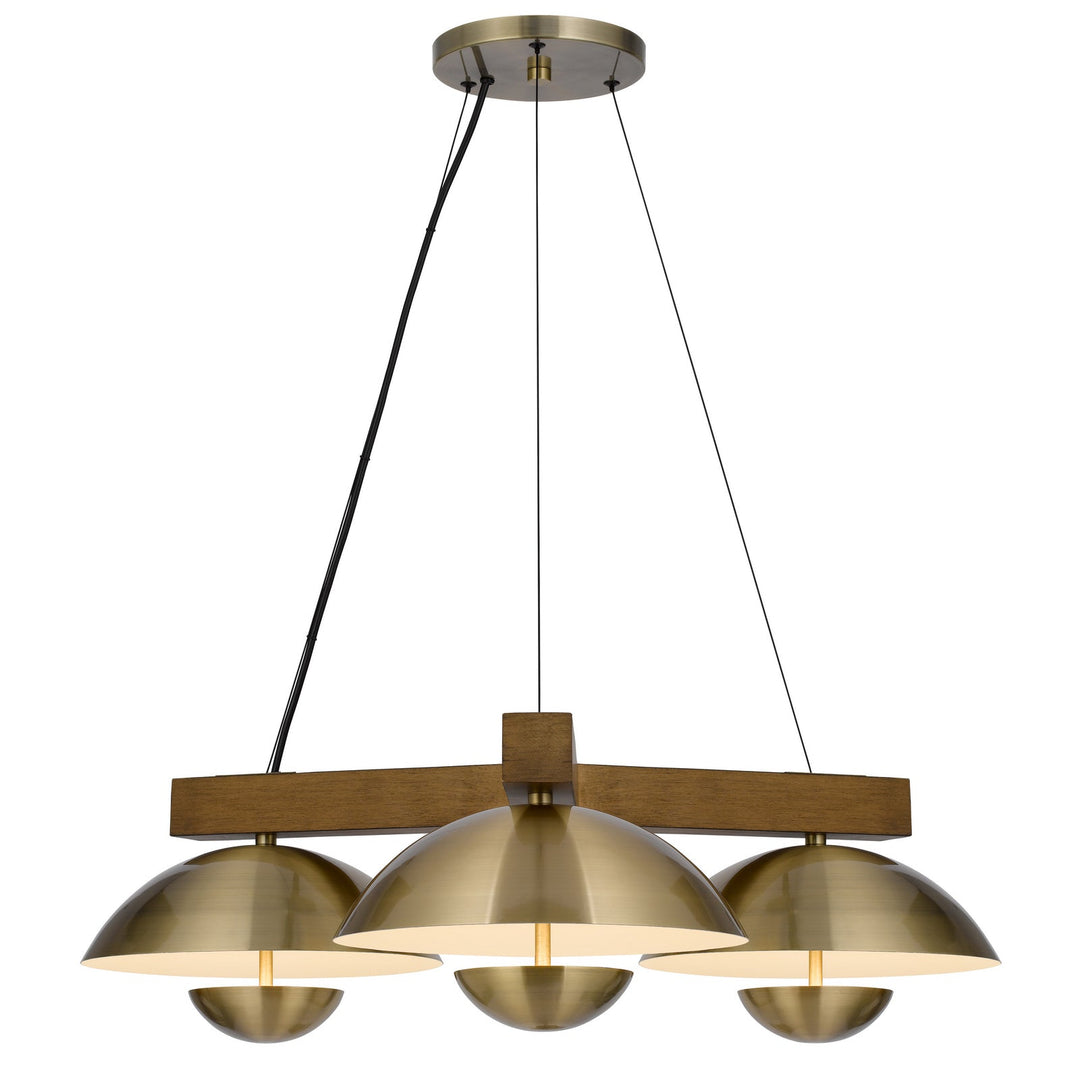 LAKELAND 15W X 3 INTERGRATED DIMMABLE LED METAL / BIRCH WOOD PENDANT LIGHT WITH HALF DOMED METAL SHADE Cal Lighting